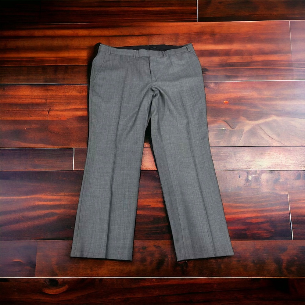 Kenneth Cole New York Gray Cross-Hatch Straight Dress Pants Sz 40x30 Wool Blend